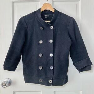 Talbots Black Double Breasted Knit Sweater Jacket 3/4 Sleeve Size L Petite